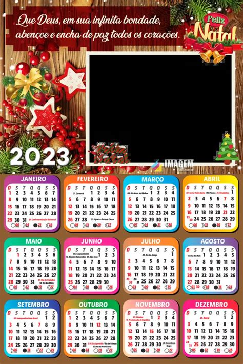 Calendário 2023 De Feliz Natal E Papai Noel Para Montagem De Fotos