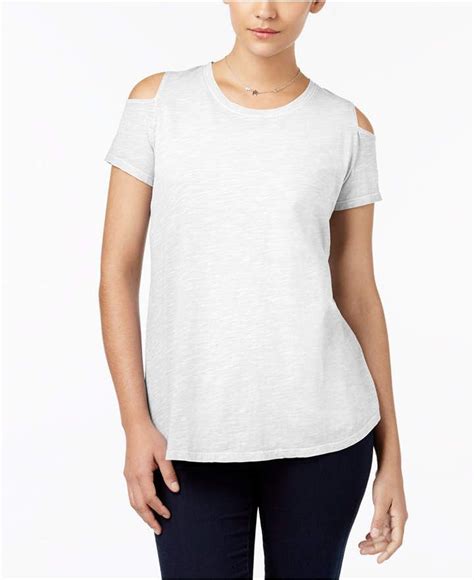 Styleandco Style And Co Petite Cotton Cold Shoulder Top Created For Macy
