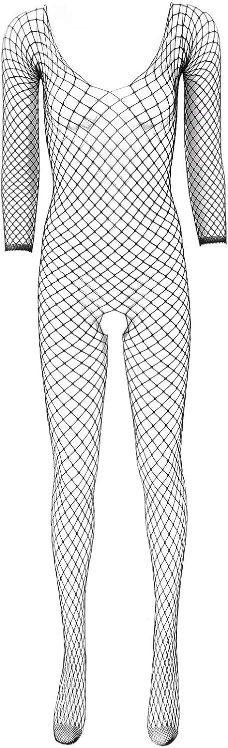 Amazon Com Yonghs Women S See Through Fishnet Body Stocking Hollow Out Crotchless Full Body