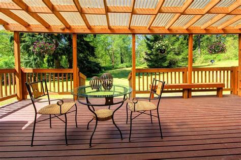 Covered terrace with garden furniture in the open air next to a beautiful pool. Pin by Audra Preece on Kitchen | Rustic deck, Outdoor ...