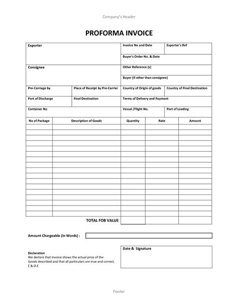 Proforma Invoice Form Invoice Template Ideas