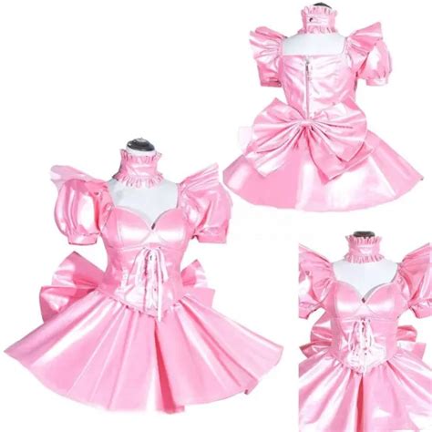 PINK SATIN LOCKABLE Sissy Baby Maid Mini Dress Cosplay Costume Tailor Made PicClick