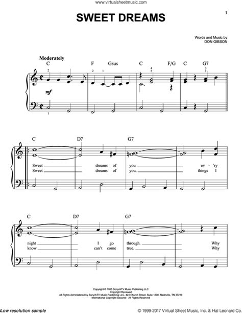 Sweet Dreams Sheet Music For Piano Solo Pdf Interactive