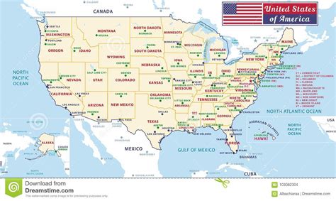 Los Estados Unidos De América Estados Capitales Y Mapa Importante De