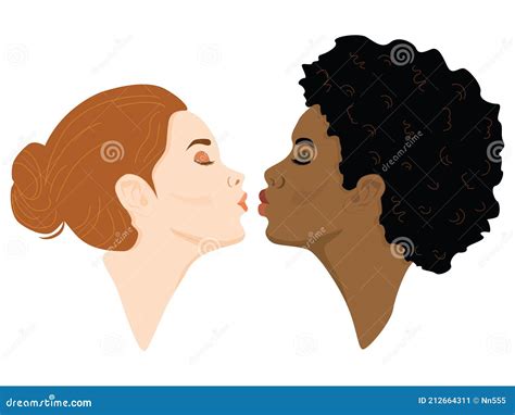 Female Lesbian Interracial Couple Kissing Illustration Stock Vector Illustration Of Kiss