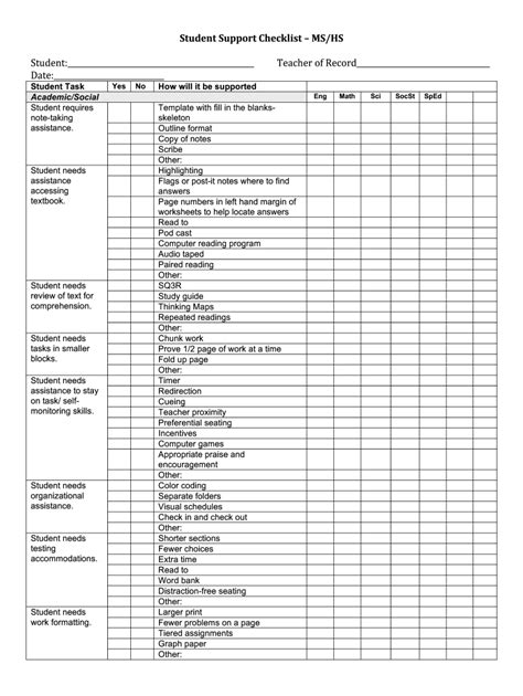 Student Support Checklist Fill Online Printable Fillable Blank
