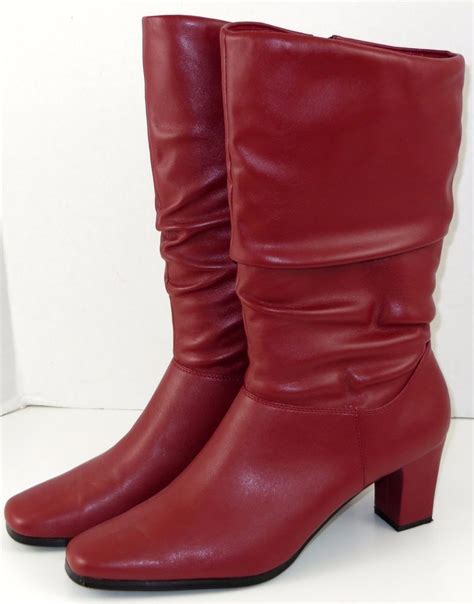 Womens Red Mid Calf Boots Easy Street Synthetic Size 12 M Easystreet