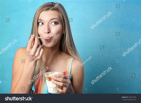 Attractive Woman Eating Ice Cream Images Stock Photos Vectors