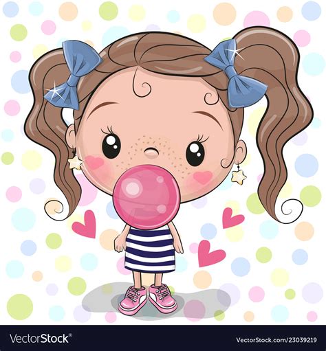 Cute Cartoon Girl With Bubble Gum Royalty Free Vector Image