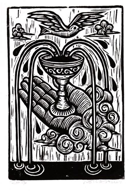 An original interpretation of the traditional tarot system, tarot in black & white follows the classic structure of major arcana with 21 cards and minor arcana, expressed through the four elements of earth, water, air and fire. Tarot Linocut Art Print, Ace of Cups Tarot Card Hand ...