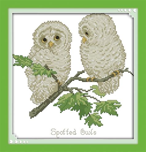 Cross stitch pattern detail information: Joy Sunday animal style Spotted Owls free online counted ...