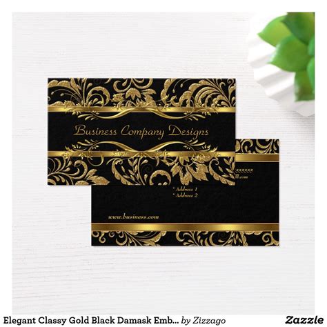 Elegant Classy Gold Black Damask Embossed Look Business Card Zazzle