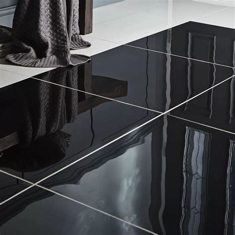 Livourne Black Polished Porcelain Floor Tile Pack Of 3 L600mm W