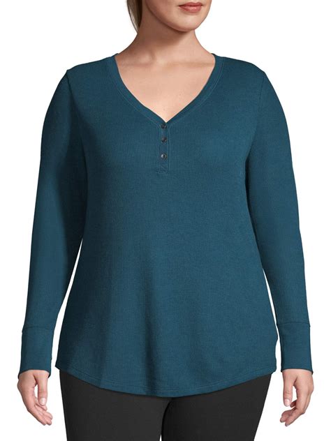Time And Tru Womens Plus Size Thermal Henley Top
