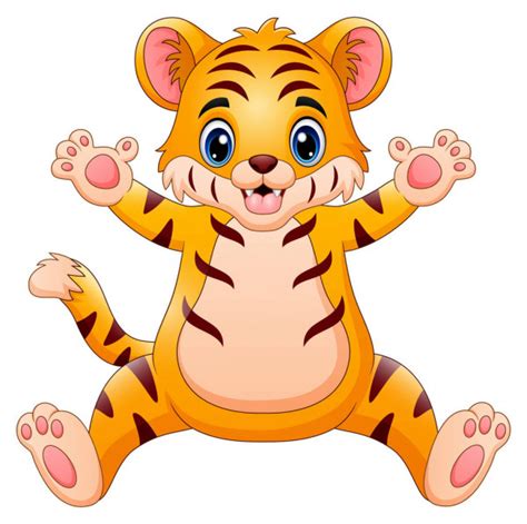 Vector Illustration Little Tiger Make Happy Stock Vector Image By