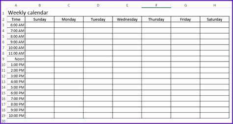 6 Weekly Calendar Excel Template Excel Templates