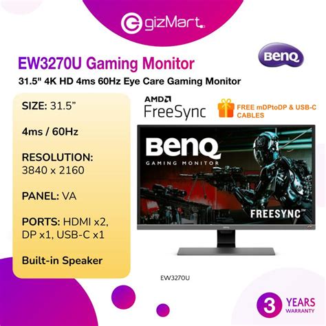 Benq Ew3270u 4k Hdr 32 Eye Care Type C Gaming Monitor Best For Netflix