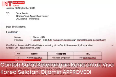 Contoh Surat Keterangan Kerja Untuk Visa Korea Selatan Versi Bahasa
