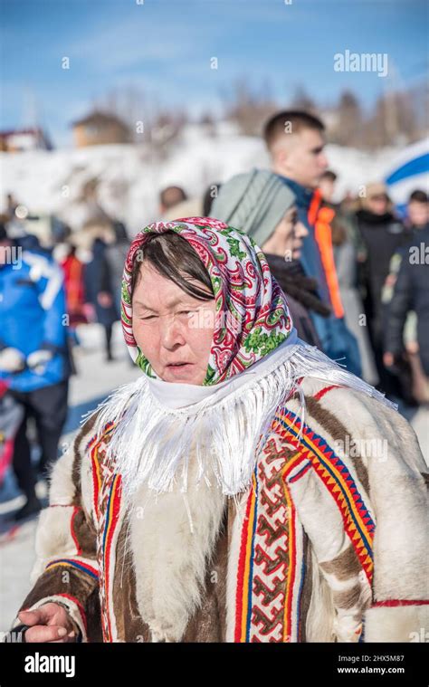 Nenet Woman In Traditional Clothes At Reindeer Herders Festival In Salekhard Yamalo Nenets