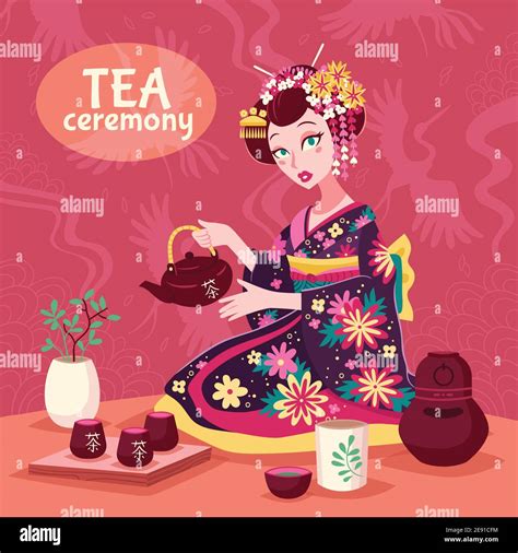 Tea Ceremony Poster With A Woman In National Dress Making A Delicious