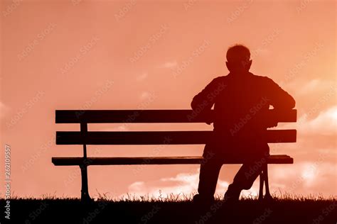 Old Man Sitting Alone On Park Bench Under Tree Stock Photo Adobe Stock