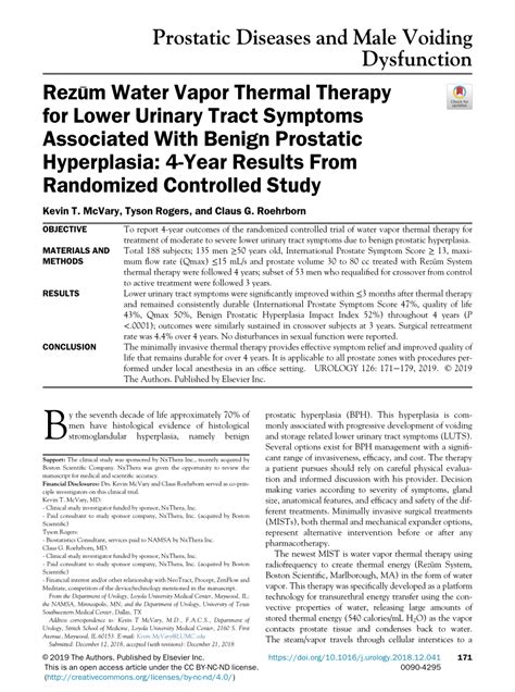 Pdf Rezūm Water Vapor Thermal Therapy For Lower Urinary Tract