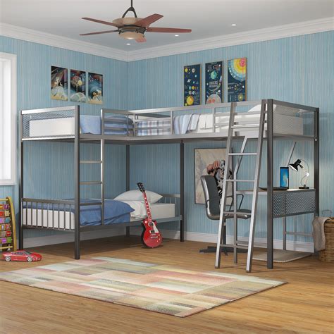 Bunk beds with desks underneath are incredible space savers. Furniture of America Brando Triple Twin Bunk Bed with Desk ...