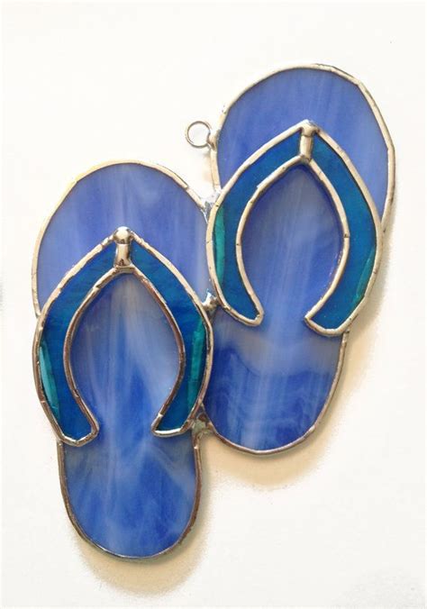 Handmade Stained Glass Flip Flops Sandals Suncatcher By Qtsg Tiffany Glas Glas Fensterdeko