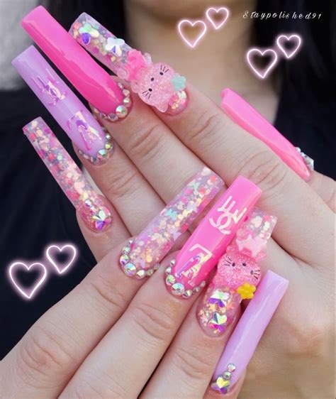 @Staypolished91 - YouTube/Instagram | Hello kitty nails, Really cute nails, Cute acrylic nail