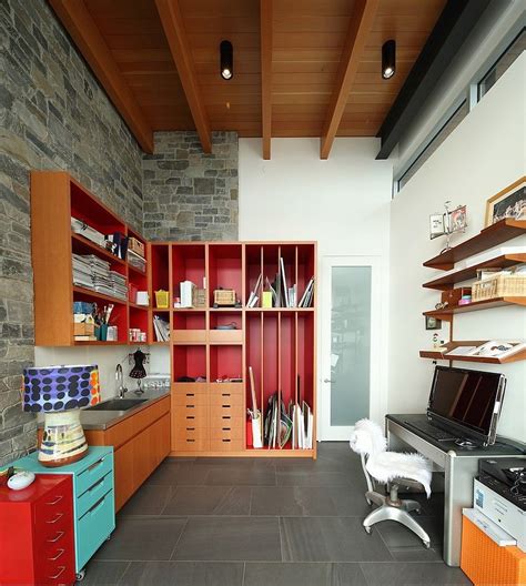15 Exquisite Home Offices With Stone Walls Contemporary Home Office Home Home Office