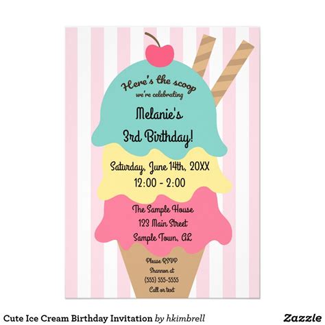 Cute Ice Cream Birthday Invitation Ice Cream Party