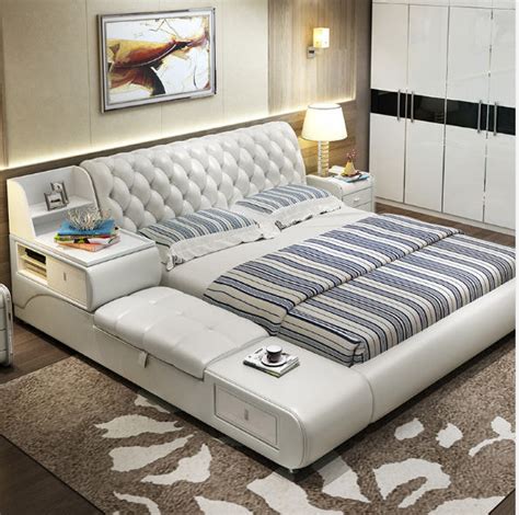 Post Modern Real Genuine Leather Bed Soft Beddouble Bed