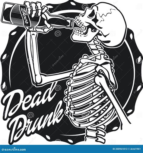 Human Skeleton Drinking A Bottle Of Beer Stock Vector Illustration Of