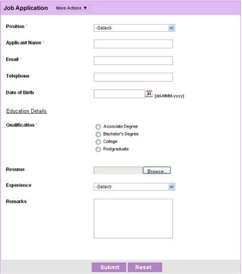 Application Form Application Form In Html Code