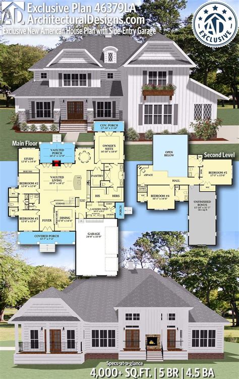 Exclusive New American House Plan With Side Entry Gar