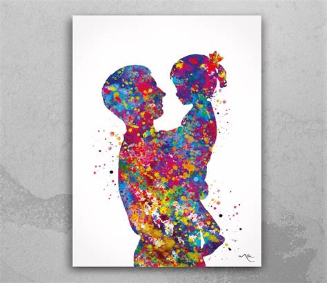 Father And Daughter Watercolor Print Dad And Daughter Father Etsy