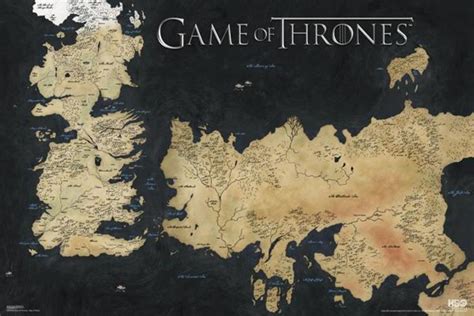 Game Of Thrones World Map Westeros Essos 7 Kingdoms Hbo Tv Show Poster