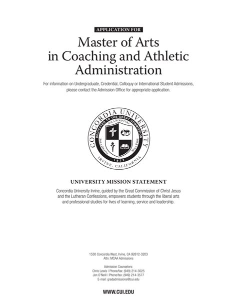 Master Of Arts In Coaching And Athletic Administration