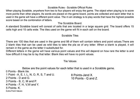 Indoor Recreation Activity Scrabble Rules Scrabble Official Rules