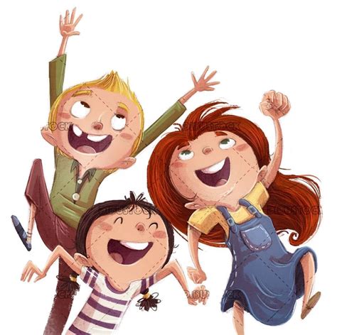 Children Jumping For Joy With Isolated Background Illustrations From