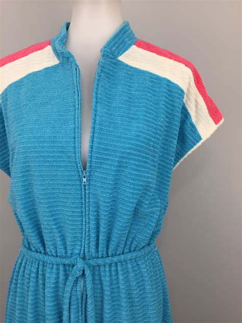 Terry Cloth Dress 70s 80s Beach Cover Up Towel Dress Retro Etsy