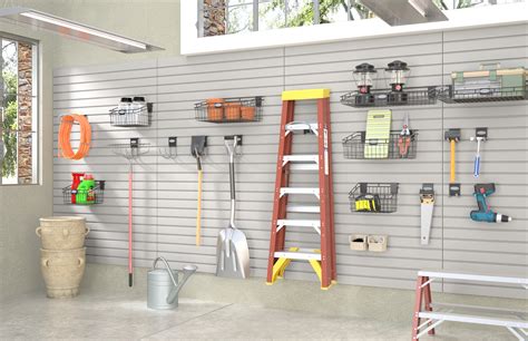 Overhead shelving racks hung from the ceiling for storage of seasonal items. Garage Wall Storage Systems | GarageSmart