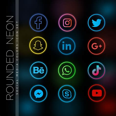 Round Neon Social Media Icons Set And Logo Png Svg Ad Pdf Files 12