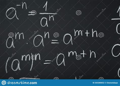Many Different Math Formulas Written On Chalkboard Closeup Stock Photo