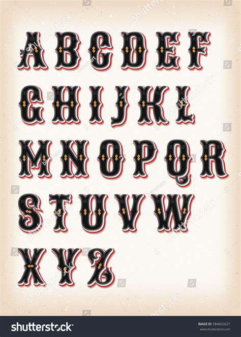 Vintage Circus Western Abc Font Illustration 스톡 벡터로열티 프리 584602627