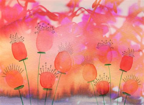 Watercolor Flowers Mixed Media Art Stock Illustration Illustration
