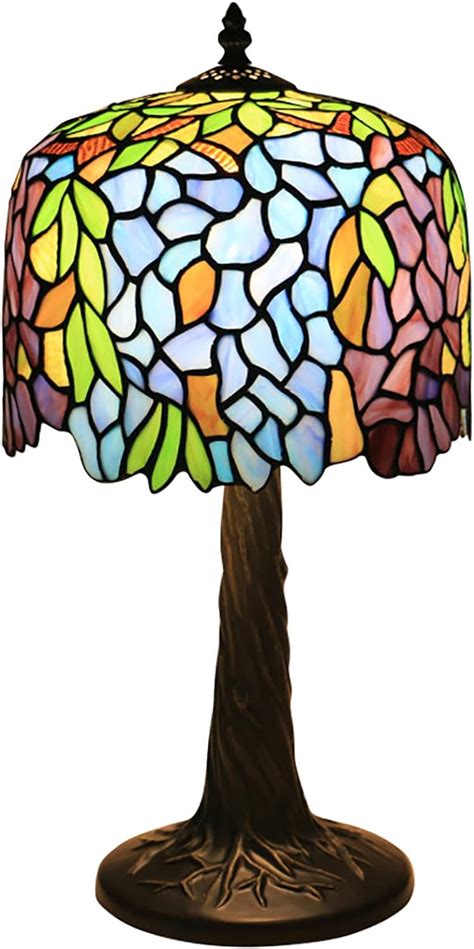 aiboty tiffany style wisteria green leaves table lamp blue green stained glass bedside lamp 10