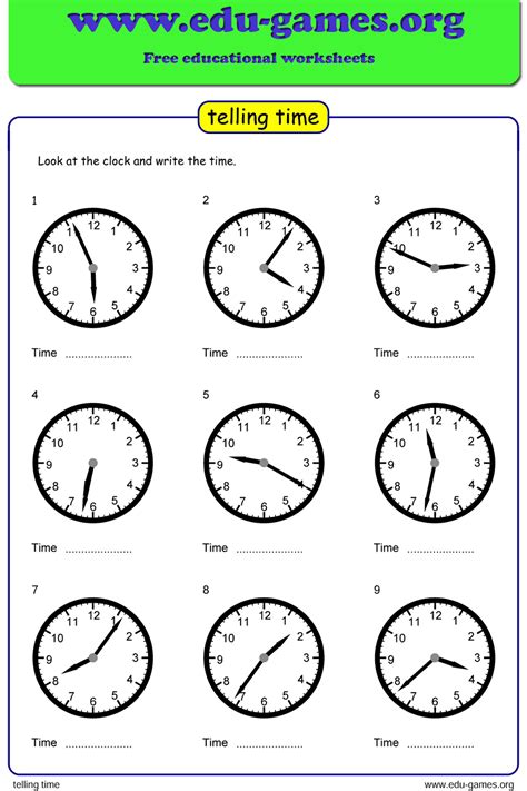 Telling Time Printable Worksheets