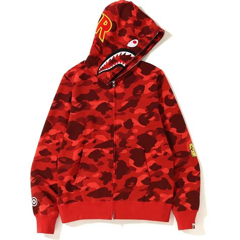 A Bathing Ape Color Camo 2nd Shark Full Zip Hoodie Red In Red For Men