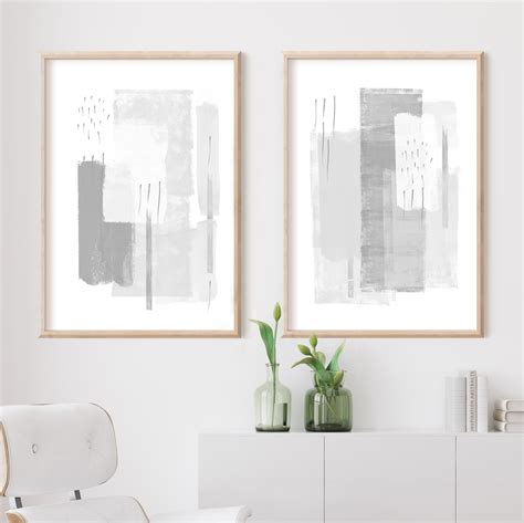 Large Minimal Art Grey White Wall Art Abstract Art Set Of Etsy